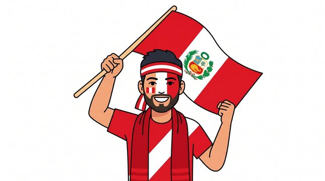 Peruvian fan with flag and face paint celebrating Vector