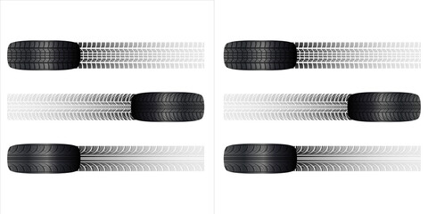 Set of realistic car tires with different tire tracks isolated on transparent background © Salman