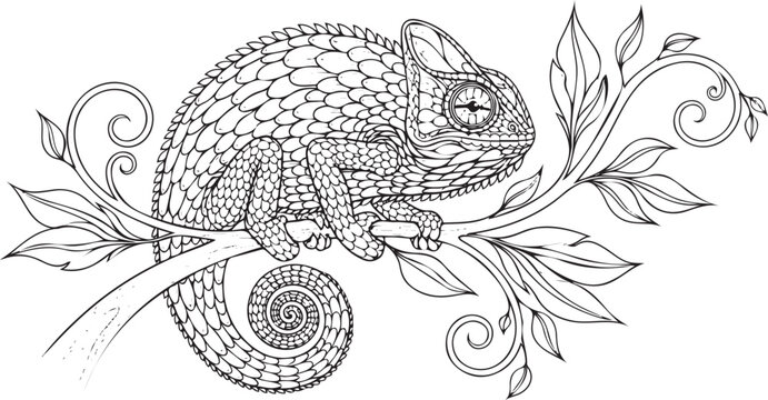 Chameleon coloring page vector silhouette illustration