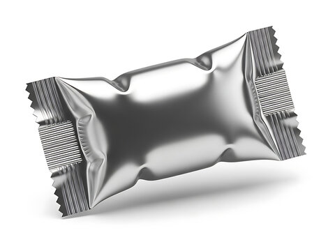 Small silver metallic candy wrapper or snack food packaging mockup