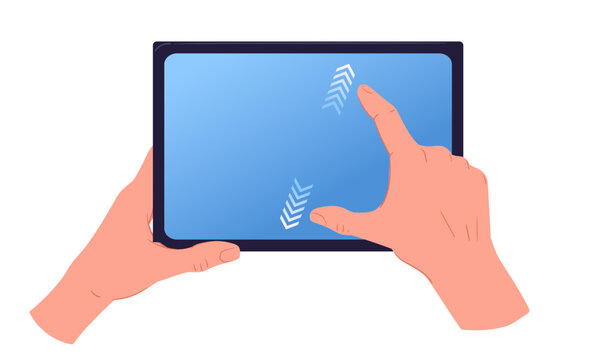 Tablet touch gesture. Hands using tablet screen with multitouch zoom gesture flat vector illustration. Touchscreen technology and user interface concept