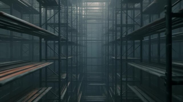 Empty Industrial Warehouse Storage Shelving Units.