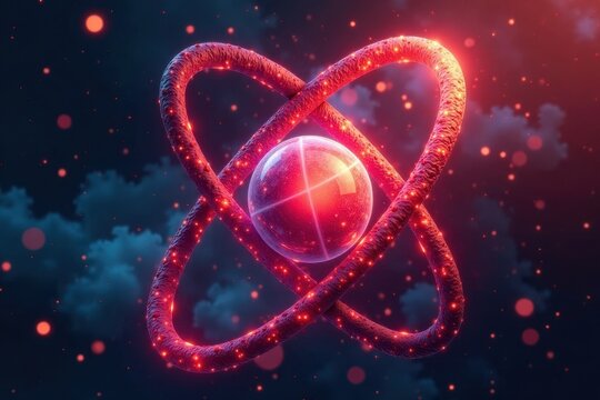 Atom's inner structure with protons and neutrons in the center, protons, neutrons, nucleus