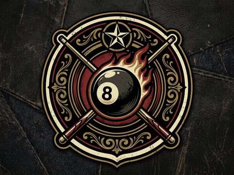 Roadhouse Billiard Logo with 8 Ball Flames and Texas Star
