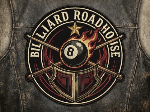Roadhouse Billiard Logo with 8 Ball Flames and Texas Star