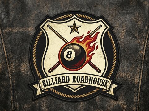 Roadhouse Billiard Logo with 8 Ball Flames and Texas Star