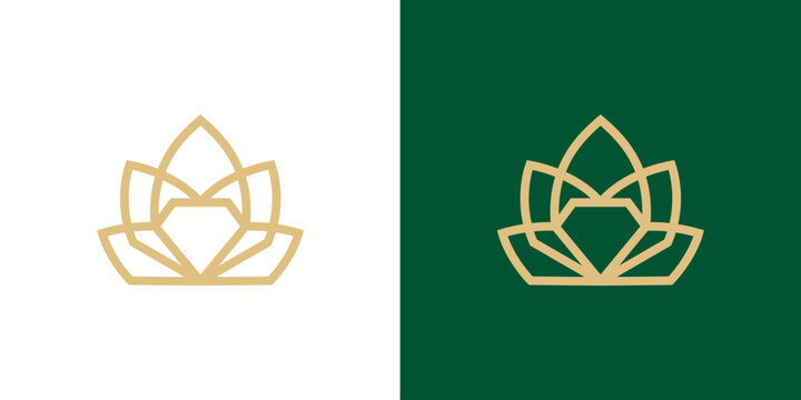 logo design gem and lotus, fashion luxury design vector icon idea