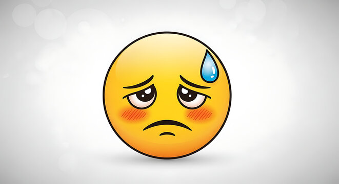 Yellow emoji character featuring a sweatdrop, conveying strong feelings of sadness, worry, anxiety, and disappointment through an expressive, vibrant vector illustration