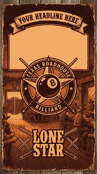 Billiard Poster Design with Pool Balls Cue Stick and Vintage Bar Atmosphere