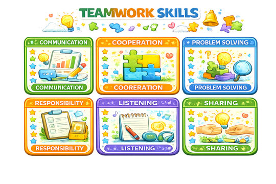 Teamwork skills flashcards display, teamwork skills flashcards, teamwork for kids, social skills flashcards, collaboration skills, educational flashcards, teamwork activities, classroom resources, chi