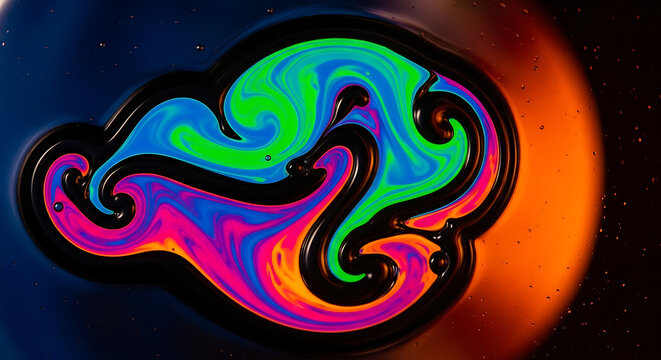 Vibrant Swirling Liquid Art with Neon Colors and Dynamic Fluid Patterns.