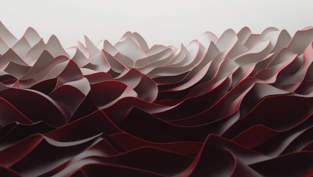 Abstract red waves with sharp sculpted ridges and smooth folded velvet ribbon motion

