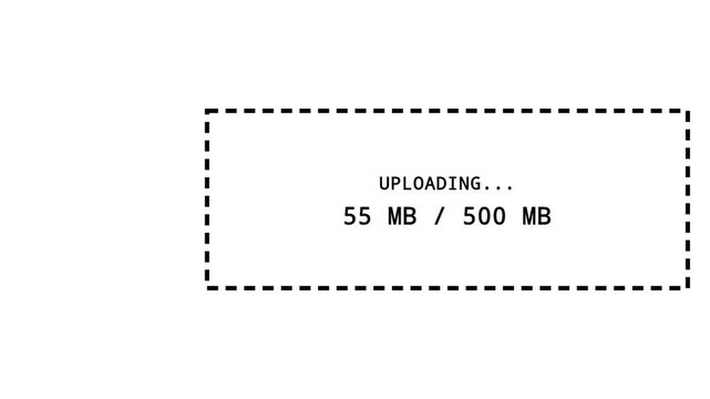 Digital file upload process animation with drag and drop and progress bar indicator