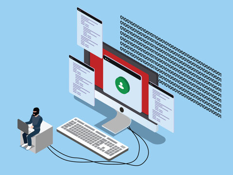 Hacker Stealing User Data and Account Credentials Concept 3d isometric vector illustration