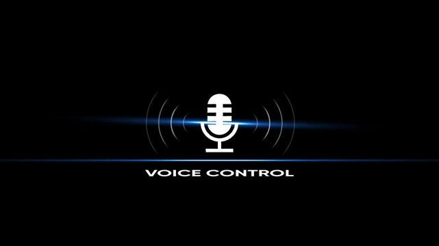 Voice control concept with animated microphone and sound waves, digital technology interface for smart home and ai automation