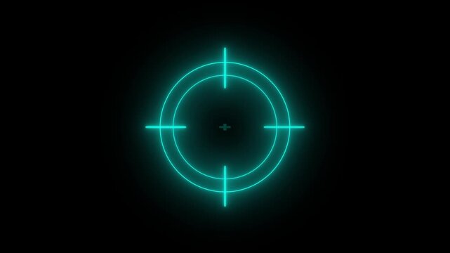 Glowing neon cyan target reticle hud overlay for gaming and sci-fi motion
