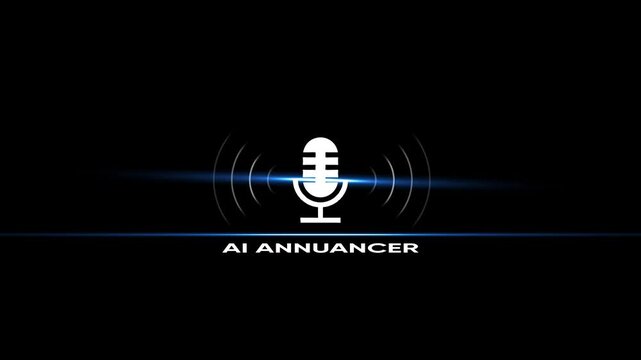 Ai announcer concept with animated microphone and digital sound waves for technology and media branding