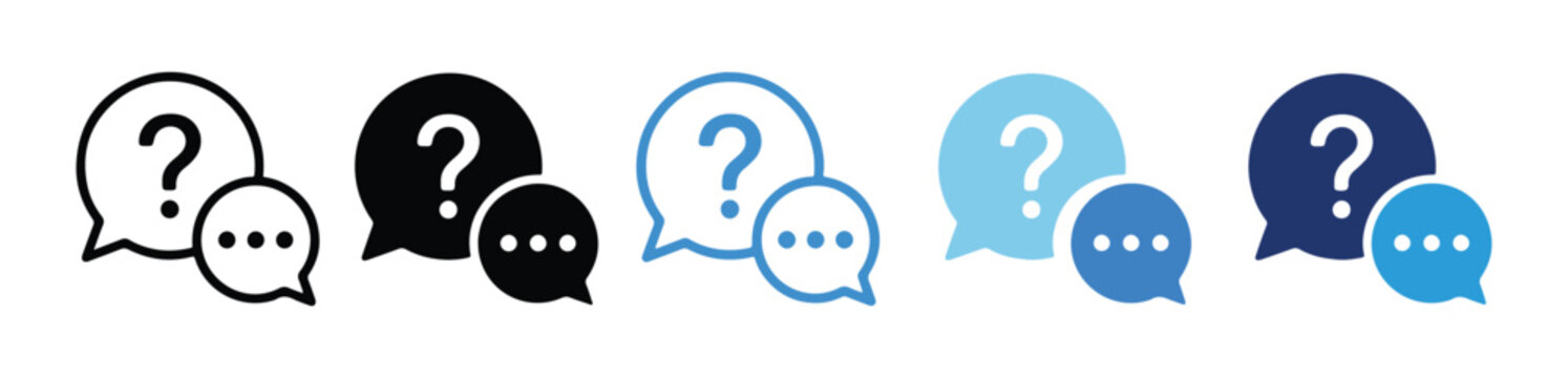 Question mark icon set quiz chat bubble FAQ help support request communication feedback information problem solution flat line colored style vector