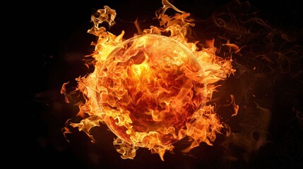Fototapeta premium Volcanic Fury the fireball represents an eruption of volcanic fury, with flames swirling around a fiery sphere that seems to contain the destructive power of the earth itself.