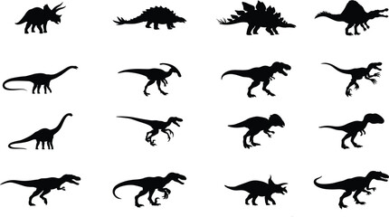Dinosaur Silhouette Collection Set with Prehistoric Reptiles Isolated Vector Wildlife Fossil Era Illustrations © Sree
