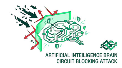 Fototapeta premium AI Brain Circuit Blocking Attack, Cyber Security Concept