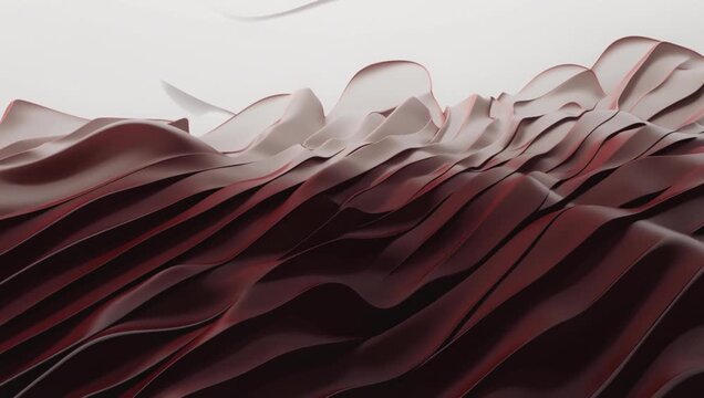 Abstract red waves with dense layered ridges and smooth folded satin strata motion
