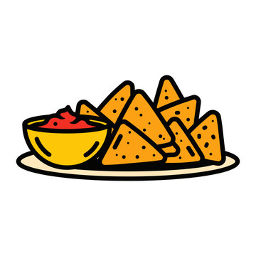 Plate of Nachos with Small Salsa Dip Bowl