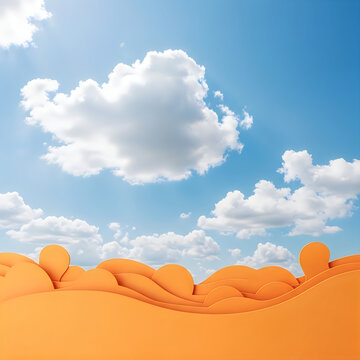 Serene landscape with fluffy clouds and golden hills under a clear sky