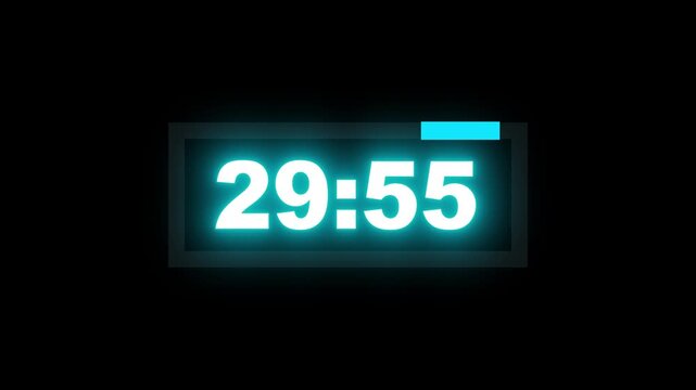 30 minute timer countdown animation, 1800 to 0 countdown five minute countdown timer animation. Animated rectangle in Motion graphics of timer count down concept