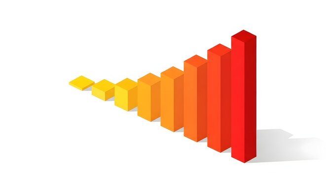 Rising bar chart graphic showing upward trend and growth with color gradient from yellow to red representing increasing data value and progress towards business success and financial improvement