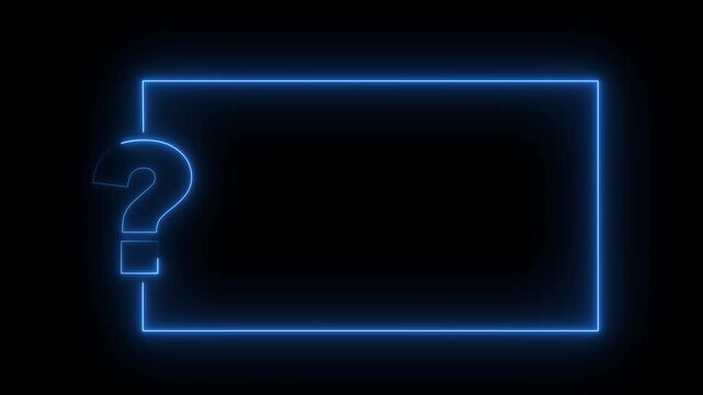 Question mark neon sign light on black background with copy space for faq and quiz. blue neon question mark frame for quizzes and FAQs.