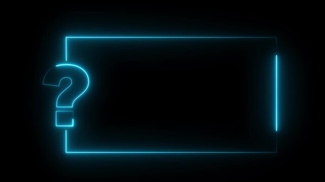 Question mark neon sign light on black background with copy space for faq and quiz. cyan neon question mark frame for quizzes and FAQs.