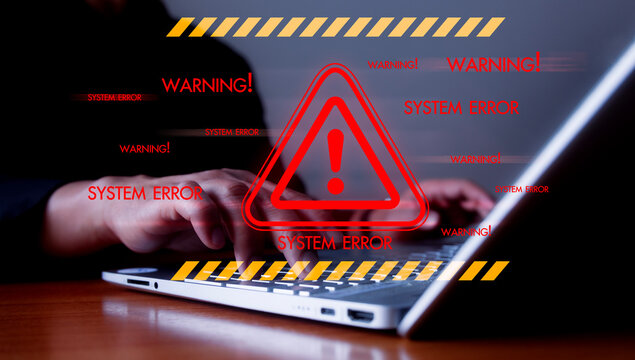 System errors and warning concepts will display a red warning icon on the laptop screen, which is a warning signal.
