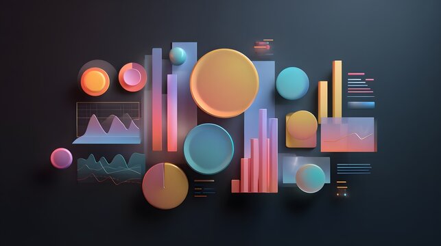 3d data visualization dashboard with abstract charts and geometric shapes