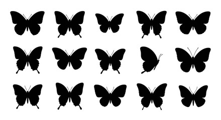 Obraz premium Collection of silhouette butterflies in various poses and orientations for artistic and design purposes