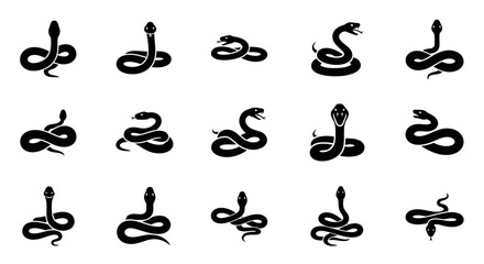 Obraz premium Collection of Black Serpent Silhouettes in Various Poses and Movements