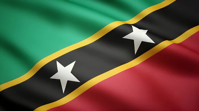 Saint Kitts and Nevis flag waving proudly in the wind creating a dynamic patriotic display of national pride