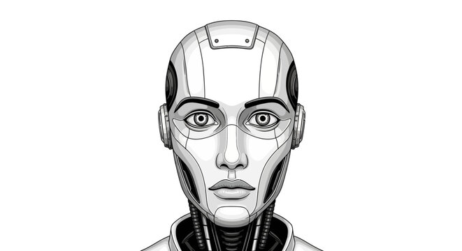 Close-up Portrait of a Futuristic Android Woman's Face