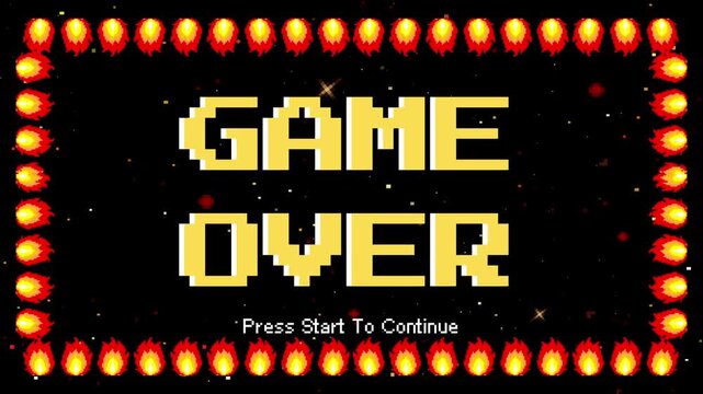 GAME OVER Screen with Pixelated Text and Flashing Border, A Classic Arcade Experience