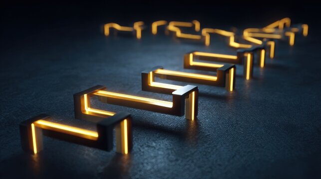 Intricate glowing pathways forming a futuristic circuit board design on a dark surface