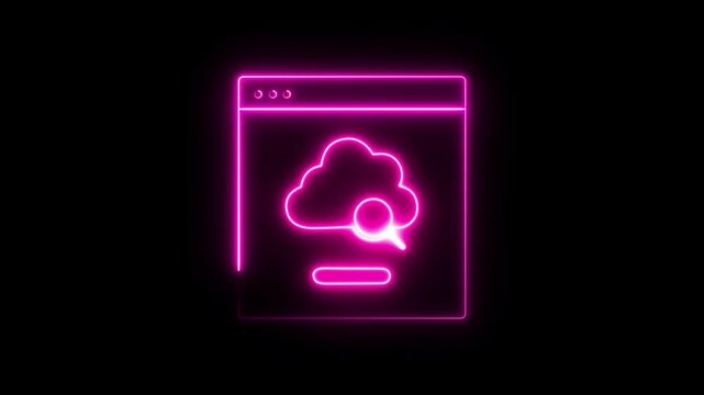 Glowing pink cloud storage icon animation on black background. Modern neon cloud computing and digital storage concept for technology and software projects.