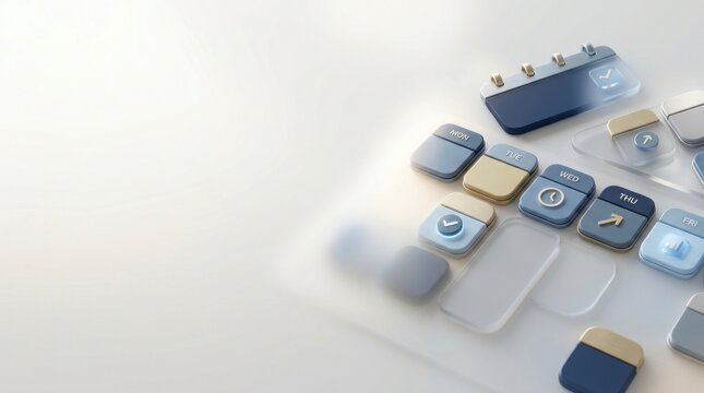 3d render of corporate calendar interface with glassmorphism elements task management schedule planning and time tracking