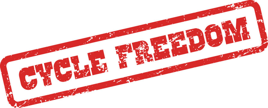 Red grunge effect rubber stamp with the significant words CYCLE FREEDOM