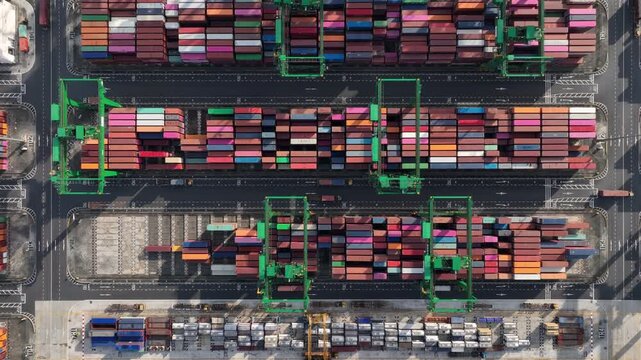 day time flight over singapore city one of the biggest container port terminal topdown aerial panorama 4k    