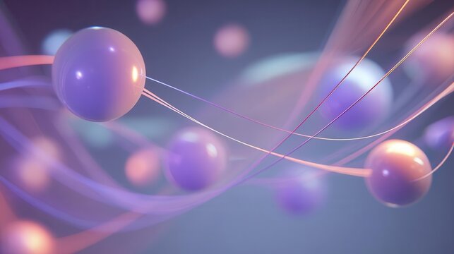 Abstract Purple Spheres and Strands on Gradient Background