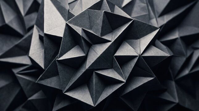 Abstract dark gray geometric origami folded paper texture, 3D polygonal pattern background