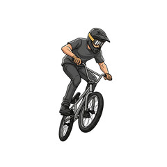Naklejka premium Pixel Art Illustration Of A Bmx Rider Performing An Airborne Trick In Full Protective Gear Isolated