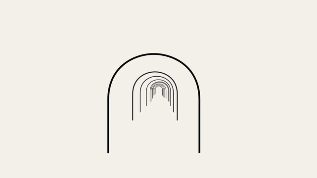 Minimalist line art arch tunnel zooming perspective animation