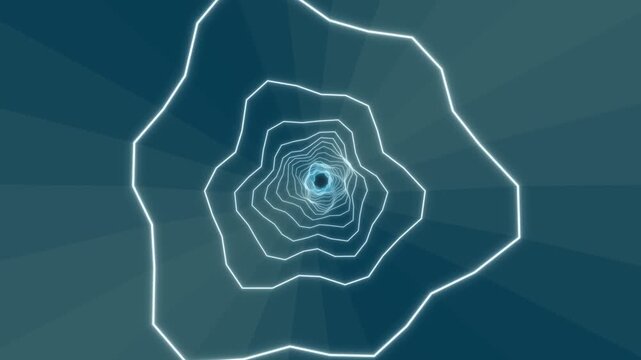 Abstract neon tunnel with glowing organic lines on a blue background