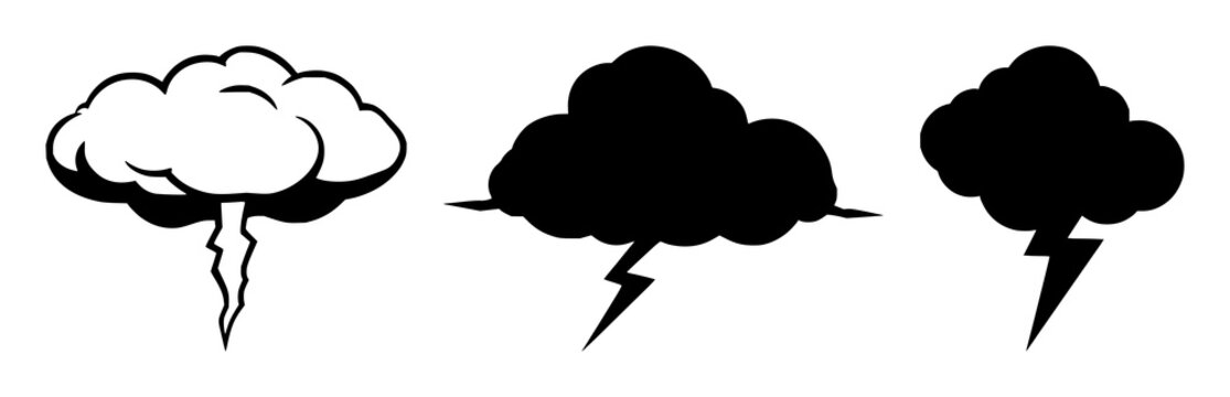 Thunderstorm set with dark ominous lightning bolts featuring electric storm, weather, nature with thunder and electricity